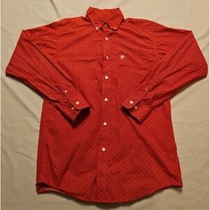 Ariat Shirt Mens Size Small Button Down Long Sleeve Red Geometric Pattern